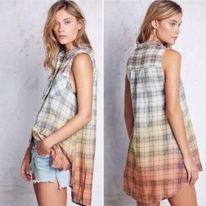 Free People Sleeveless Plaid Button Up Tank